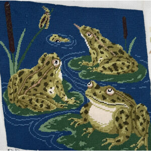 Beth Russell Frogs Finished Needlepoint Canvas Panel Completed De Morgan Animal